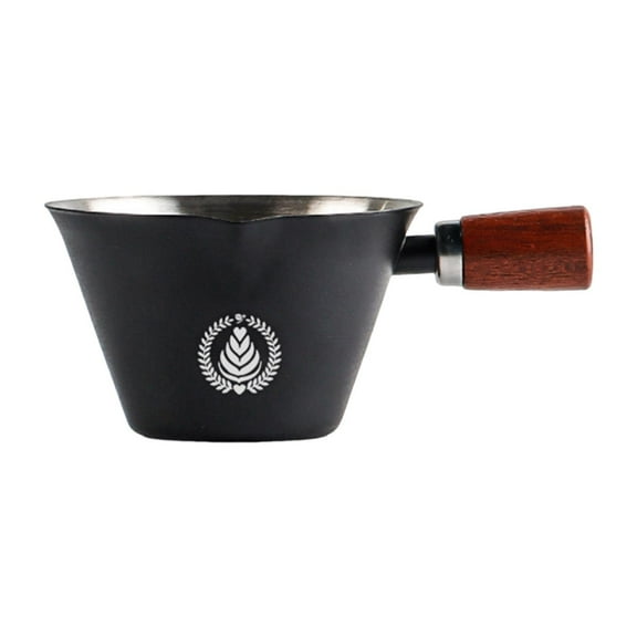 jicheng 0.1 L Stainless Steel Espresso Cup with Scale 3x1.8inch Sturdy Wooden Handle Black