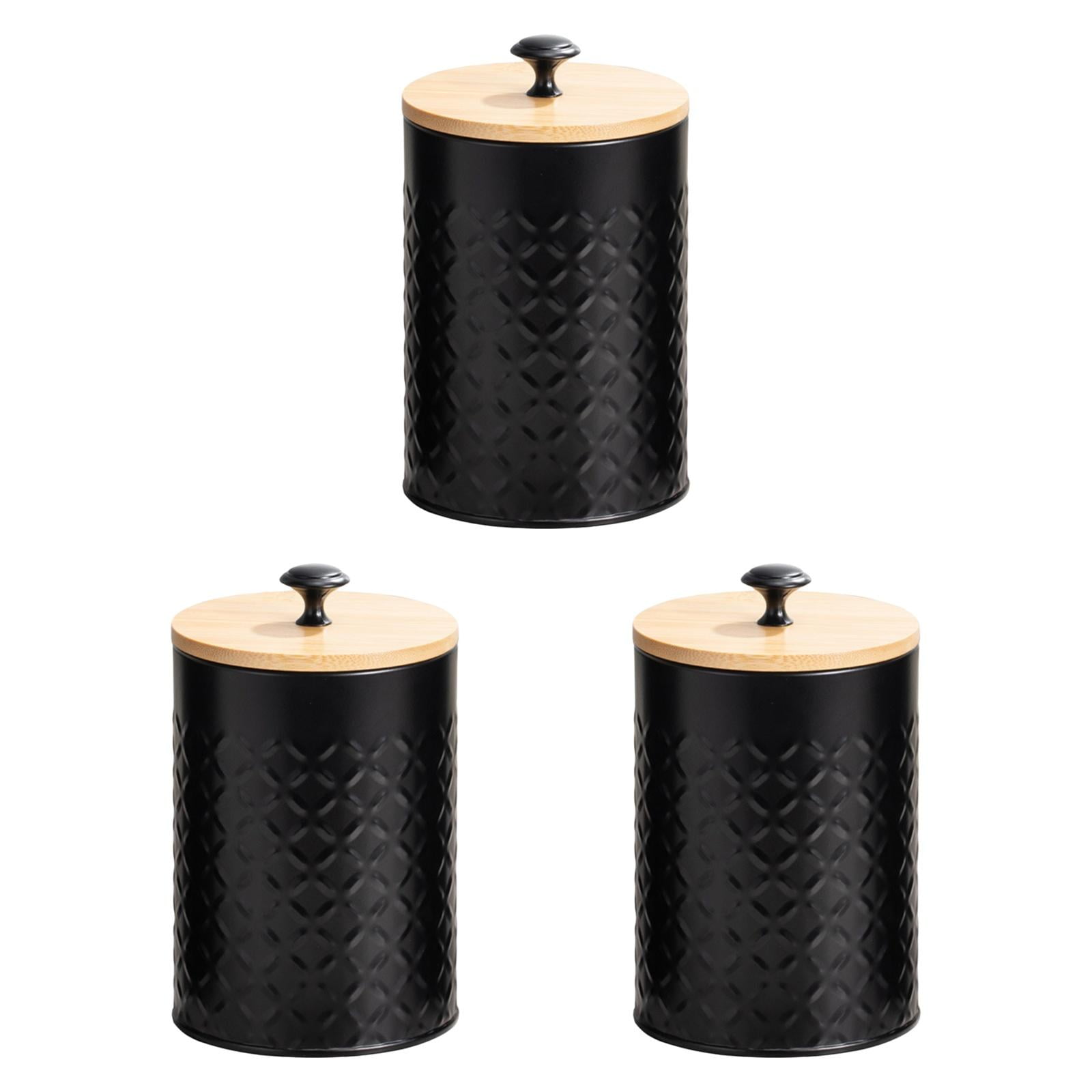 jicheng 3 Pieces Coffee Tea Sugar Container Kitchen Canister Set for Tea Candy Flour black