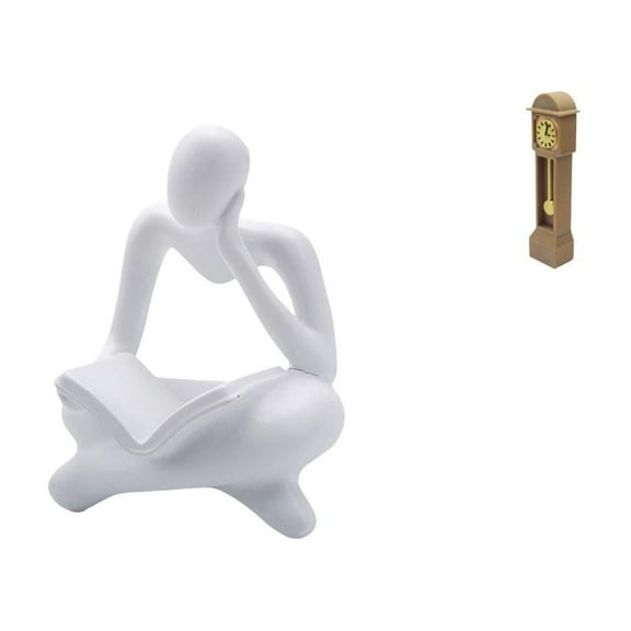 jicheng Contemporary Abstract Grandfather Clock Statue for Tabletop Living Room Shelf Office Bookshelf Miniature Vintage Decor Model