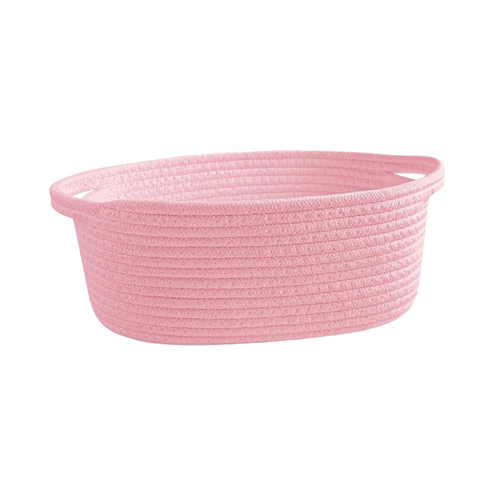 jicheng Cotton Rope Basket Shelf Basket for Remotes Key Makeup Holder Container Desk Pink