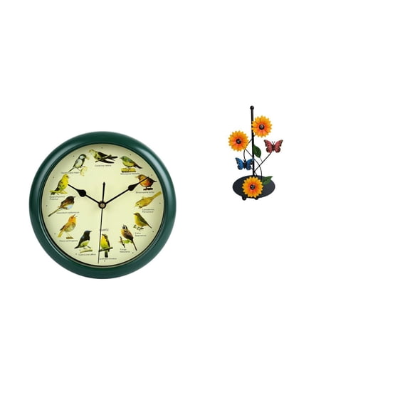 jicheng Melodic Green Bird Wall Clock and Sunflower Tissue Holder Decorative Room Accent for Bedroom Housewarming Gift and Home Organization