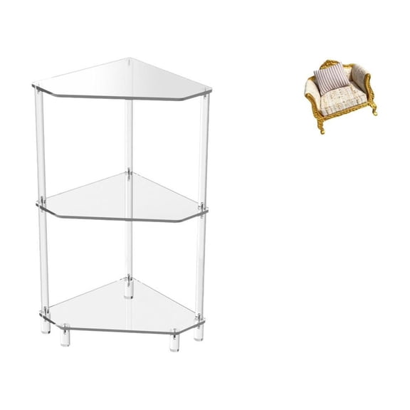 jicheng Modern Three Tier Corner Table and Miniature Wood Sofa Set for Small Spaces Kitchen Bathroom Living Room Dollhouse DIY Furniture Simulation