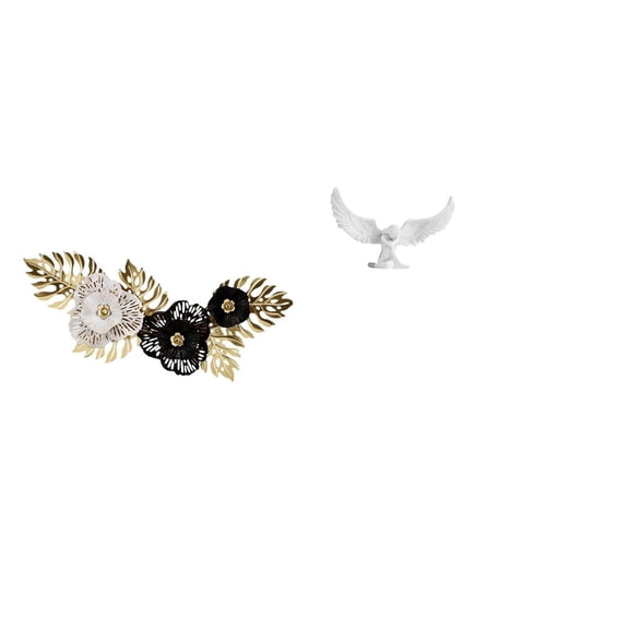 jicheng Nordic Angel Metal Wall Art Sculpture Flower Leaves Hanging Artwork Resin Figurine Crafts Decoration Ornament for Dining Room Office Housewarming Hotel Holidays Bookshelf Hallway