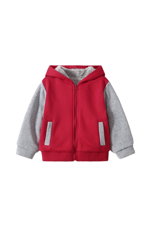 Boys Zip Up Hoodie Fleece Jacket Kids Sherpa Lined Winter Coat Outdoor Warm Sweatshirt Red 13-14 Years