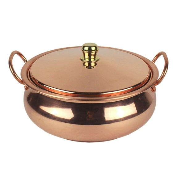 jicheng Pure Copper Pot Binaural Pot Cooking Pot with Cover Stew Pan Copper Cookware 26cm