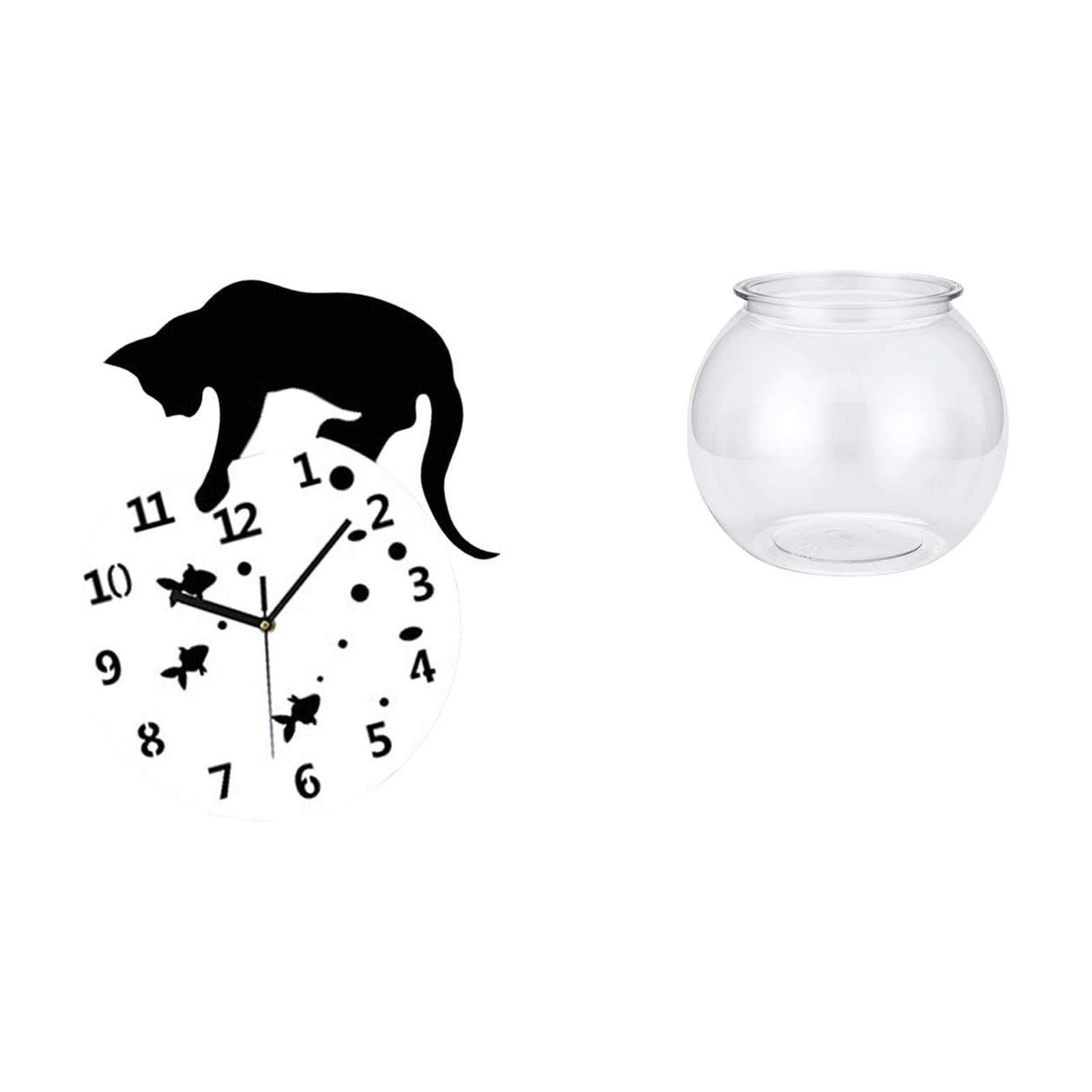 jicheng Silent Hanging Cat Clock with Transparent Fish Tank Quiet ...
