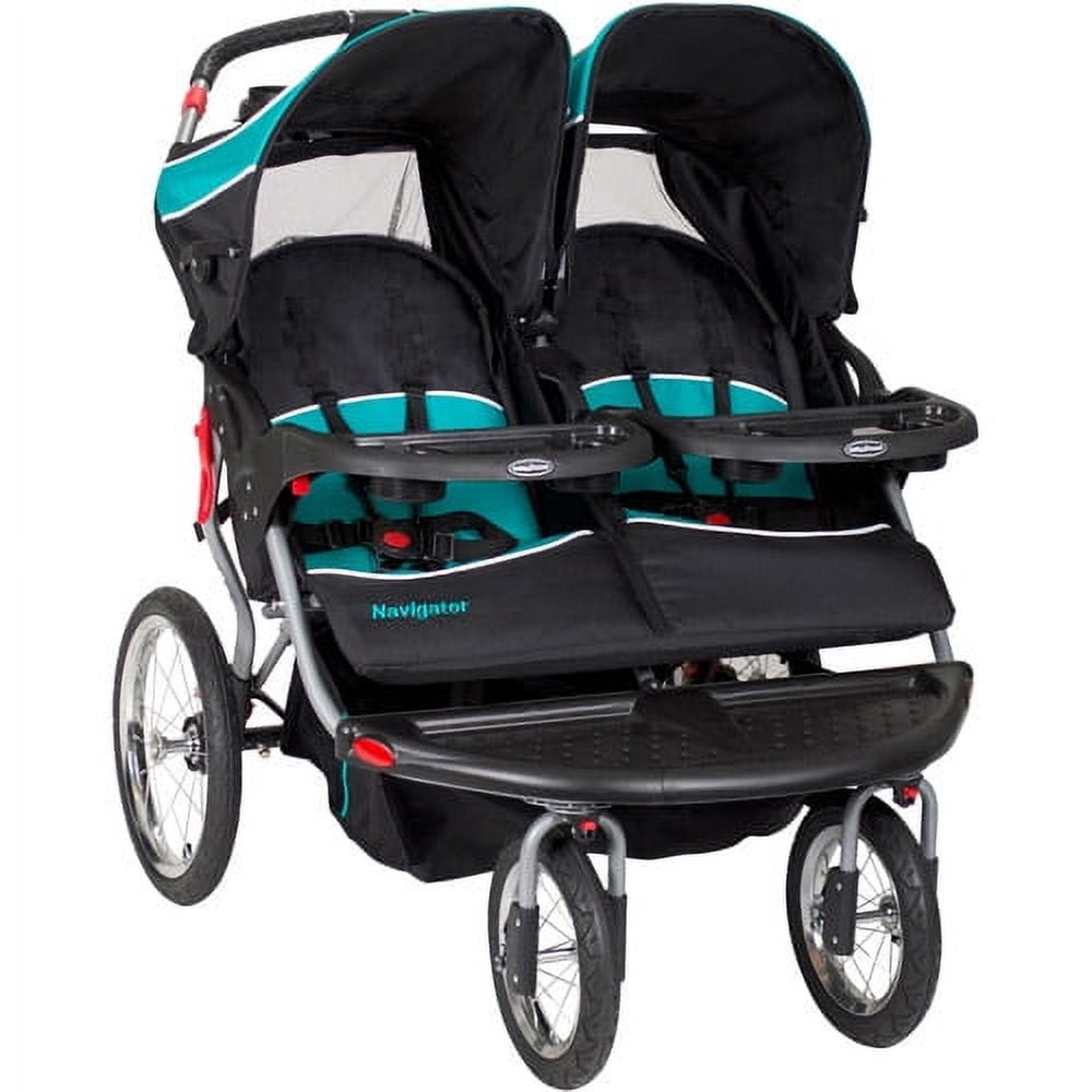 Navigator Double Jogger Stroller with Swivel Wheels in Black and Teal