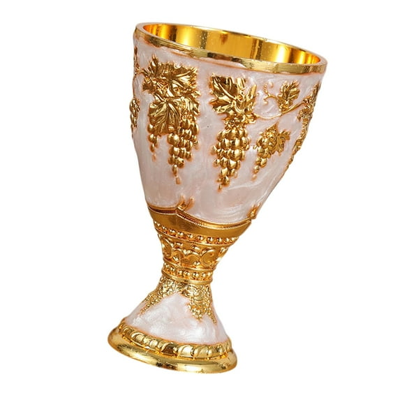 jicheng Vintage Medieval Goblet Engraved Zinc Alloy Vintage Handcraft Metal Cup gold white