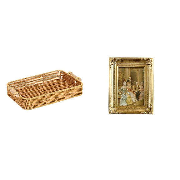 jicheng Woven Resin Fruit Basket Photo Frame Snack Serving Bowl Card Display Holder Bread Plate Glass Front Picture Frame for Desktop Tabletop Wall Display Bedroom Office Farmhouse