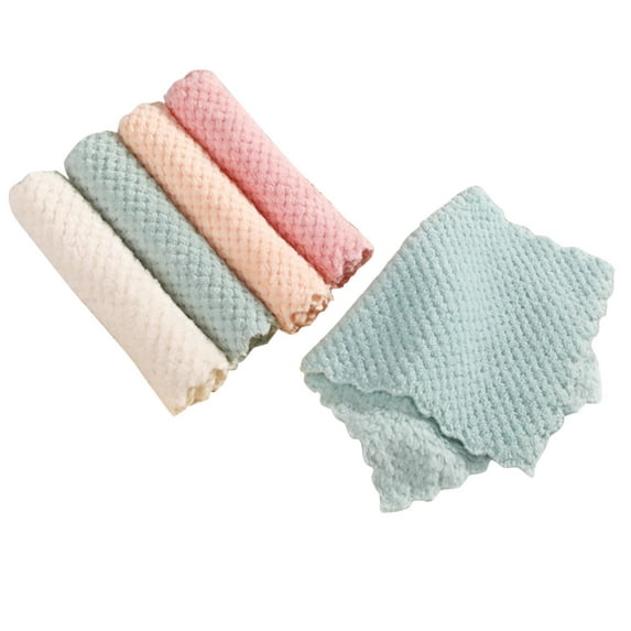 Wipes Kitchen Towel Rag for Cleaning Supplies Rags Kitchen Coral Towel Random Color Tableware Dish Nonstick Dish Absorbent Wiping 5Pc Fast Cloths Towel Dish Cloth Kitchen Dining Bar, A 5pc rag