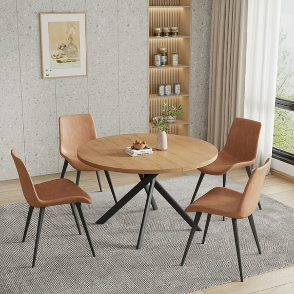 jiexi 45.3" Round Dining Table Set, Mid Century Modern Round Dining Table for 4 Person, with Steel Legs, Coffee Table for Kitchen Dining Room, Office, Save Space