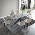 thumbnail image 1 of Jiexi 7 Piece Modern MDF & HPL Board Extendable Dining Table Set, Beige, 1 of 6