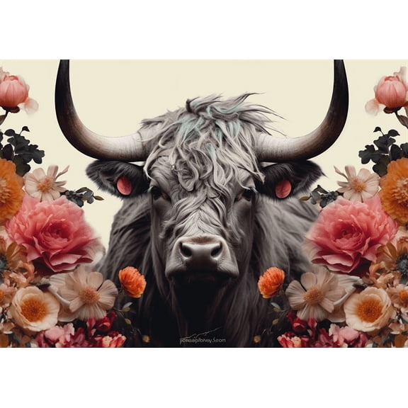 jigsaw Puzzles 1000 pieces for adults High land Cow Floral Bull Cattles Rustic Farmhouse Wildlife Flowers Cute Animal Farm Wall Formation Puzzles Perfect for Game Nights 29.5'' x 19.6''