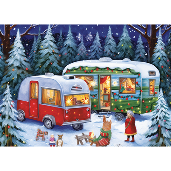 jigsaw puzzles 300 pieces for adults Merry Christmas, Camping Car Lights, Christmas trees, snowy days Formation wooden Challenging Puzzles Perfect for Game 14.9'' x 10.2''