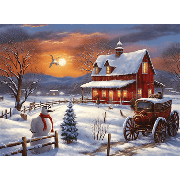 jigsaw puzzles 50 pieces for adults Country Christmas Snowman, Winter, Countryside Formation wooden Challenging Puzzle Perfect for Game Night 7.9'' x 5.9''