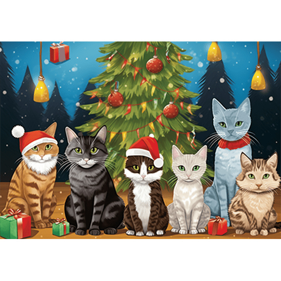 jigsaw puzzles 50 pieces for adults Kitten cats Christmas tree Formation wooden Challenging Puzzle Perfect for Game Night 7.9'' x 5.9''