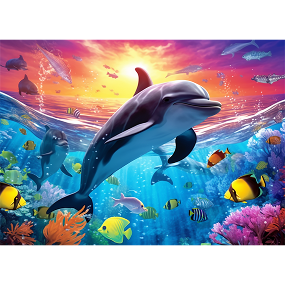 jigsaw puzzles 50 pieces for adults Underwater World Dolphins, fish wooden Challenging Puzzle Perfect for Game Toys Nights 7.9'' x 5.9''