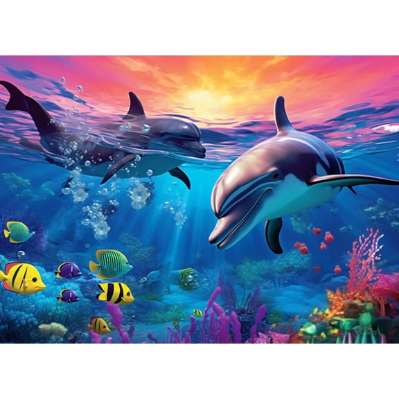 jigsaw puzzles 50 pieces for adults Underwater World Dolphins, fishes wooden Challenging Puzzle Perfect for Game Toys Nights 7.9'' x 5.9''