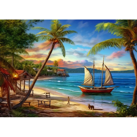 jigsaw puzzles 500 pieces Ocean Beach Coconut Tree wooden Challenging Puzzle Perfect for Game Toys Nights 20.4'' x 14.9''