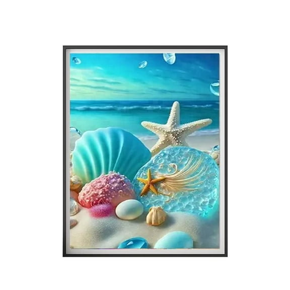 jileijar Beach Kits for Adults, Shell Kits, 5D Diamonds, Drill Seaside with Shell Paint Cry Full