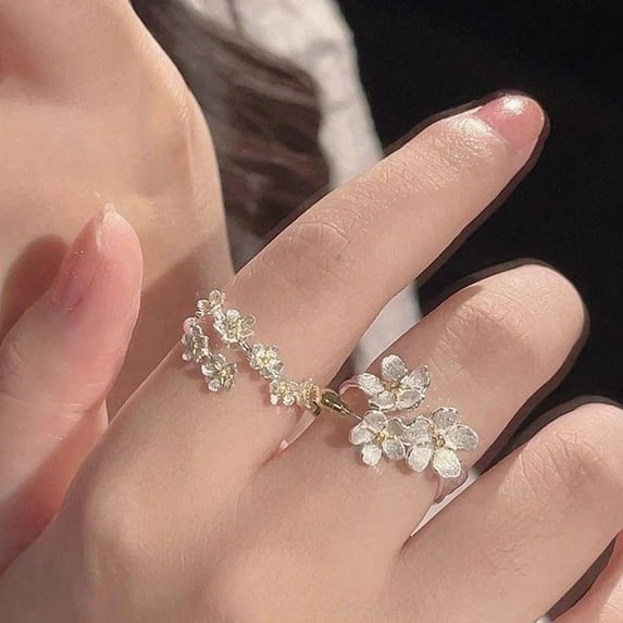 jileijar Delicate Flower Opening Adjustable Set For Women Korean Silver Color~ Q4X4
