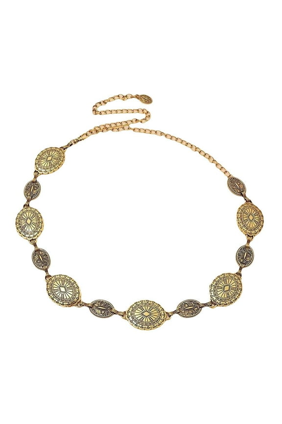 Metal Chain Belt Southwestern Sun Star Burst Stamped ^* Medallion Metal D0S6