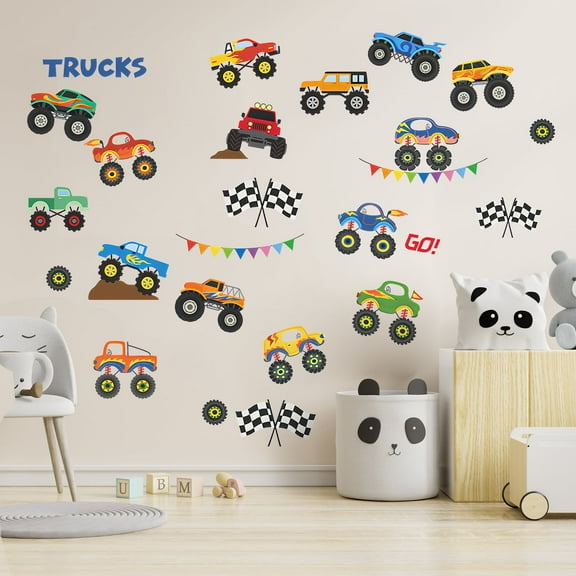 Jimin 25 Pcs Truck Wall Stickers, Removable Vinyl Stickers, Construction Vehicle Wall Decals for Boys & Toddlers