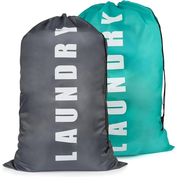 jimin Large Laundry Bags, Portable Travel Laundry Bags with Drawstring Cord, Dirty Clothes Bags Perfect for Home, Travel, Holiday, Camping, Caravan, Dormitory (Blue&Grey)