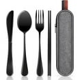 thumbnail image 1 of jimin Travel Utensils with Case, Portable Silverware Set for Work, Stainless Steel Reusable Travel Cutlery Set, Fork and Spoon Set for Camping, Picnic, Gadgets, Lunch Box for Men, Black, 1 of 7