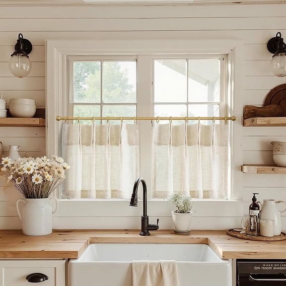 jinchan Linen Pinch Pleated Back Tab Tier Curtains,26x24,2 Panels,Natural | Light filtering,small window treatment,cafe curtains,machine washable,farmhouse,kitchen,bathrooms,laundry