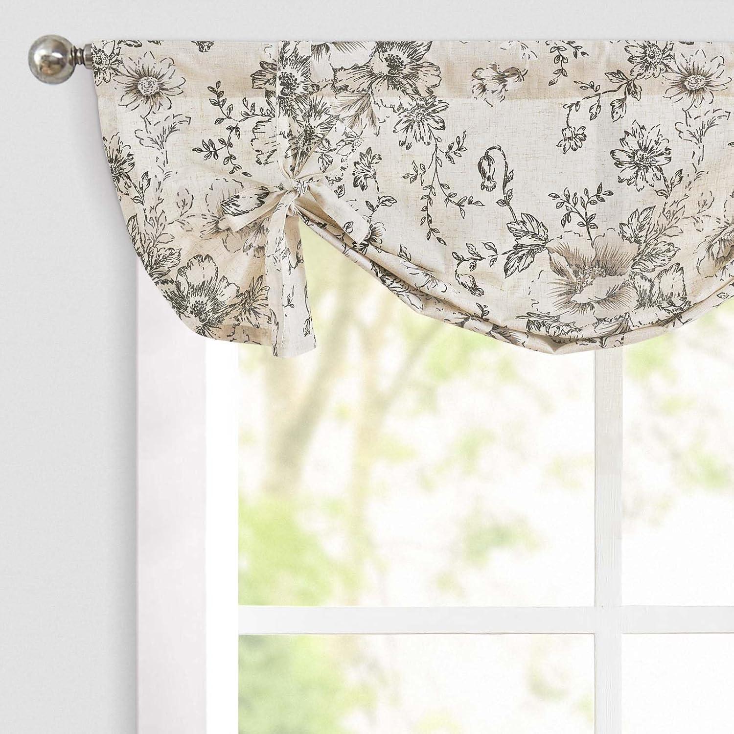 jinchan Tie Up Valance Floral Linen for Windows Farmhouse Valance 24 ...