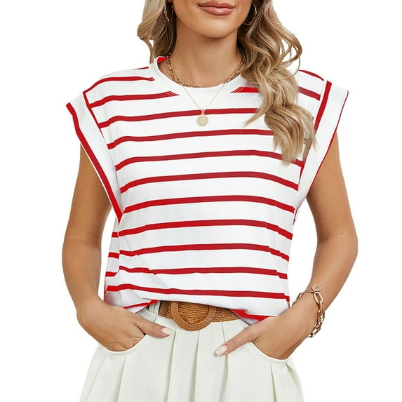 jinghuiyue Cap Sleeve Tank Tops for Women Causal Summer Basic Tee Shirts Loose Fit Crew Neck Fashion Blouses S