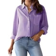 thumbnail image 1 of jinghuiyue Women Button-Down Shirts Striped Long Sleeve Collared Dressy Office Casual Loose Fit Blouse Tops with Pocket M, 1 of 6