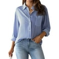 thumbnail image 1 of jinghuiyue Women Button-Down Shirts Striped Long Sleeve Collared Dressy Office Casual Loose Fit Blouse Tops with Pocket M, 1 of 6