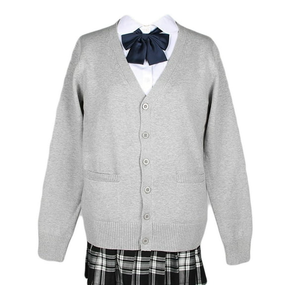 jinghuiyue Women Sweater Cardigans V Neck Knitted Uniform Button up Long Sleeve JK Top Clothing with Pockets L