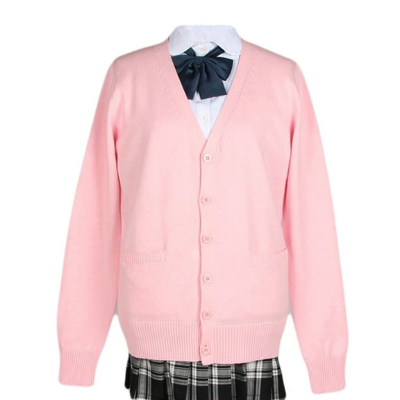 jinghuiyue Women Sweater Cardigans V Neck Knitted Uniform Button up Long Sleeve JK Top Clothing with Pockets S
