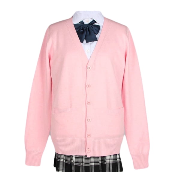 jinghuiyue Women Sweater Cardigans V Neck Knitted Uniform Button up Long Sleeve JK Top Clothing with Pockets XS