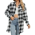 thumbnail image 1 of jinghuiyue Women Flannel Plaid Shirt Classic Button Down Long Sleeve Shirts Casual Business Cropped Tops with Pocket L, 1 of 7