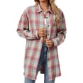 thumbnail image 1 of jinghuiyue Women Flannel Plaid Shirt Classic Button Down Long Sleeve Shirts Casual Business Cropped Tops with Pocket M, 1 of 7