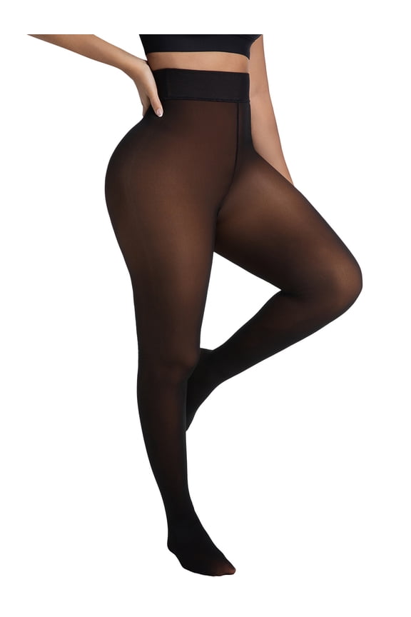 Women Fleece Lined Tights Fake Translucent Warm Pantyhose Opaque Thick Stocking Leggings XS/S