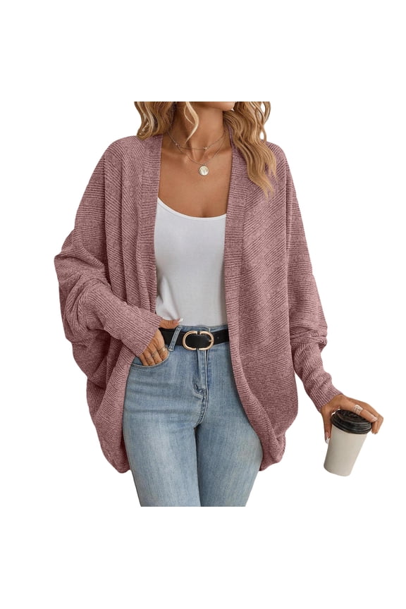 Women Long Sleeve Cardigans Casual Batwing Sleeve Knitted Coat Loose Open Front Sweater Outwear L