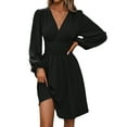 thumbnail image 1 of jinghuiyue Women Long Sleeve Dresses Casual V Neck A-line Midi Dress with Elastic High Waist L, 1 of 6