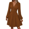 thumbnail image 1 of jinghuiyue Women Long Sleeve Dresses Casual V Neck A-line Midi Dress with Elastic High Waist L, 1 of 4