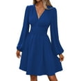 thumbnail image 1 of jinghuiyue Women Long Sleeve Dresses Casual V Neck A-line Midi Dress with Elastic High Waist XL, 1 of 4