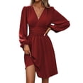 thumbnail image 1 of jinghuiyue Women Long Sleeve Dresses Casual V Neck A-line Midi Dress with Elastic High Waist XXL, 1 of 4