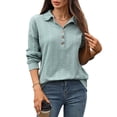 thumbnail image 1 of jinghuiyue Women Polo Shirts Long Sleeve Collared Button down Shirt V Neck Business Casual Pullover Tops L, 1 of 6