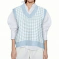 thumbnail image 1 of jinghuiyue Women Sweater Vest V Neck Knit Sleeveless Pullover Tank Oversized Houndstooth Pattern Preppy Fashion Uniform Waistcoat M, 1 of 6