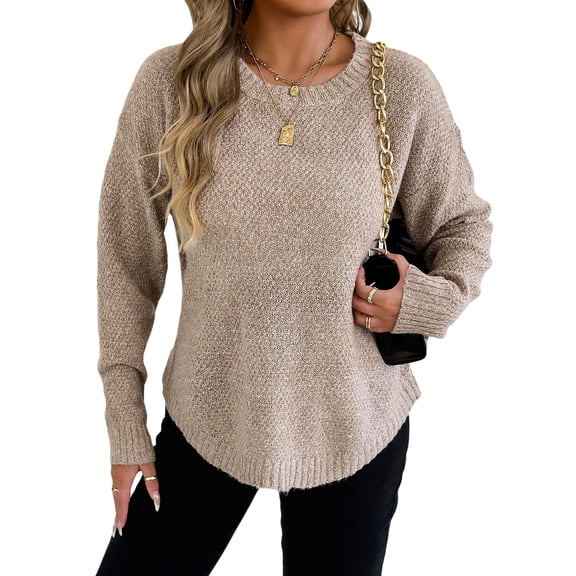 jinghuiyue Women Sweaters Crew Neck Long Sleeve Pullover Sweater Casual Business Ribbed Knitwear Fashion Tops M