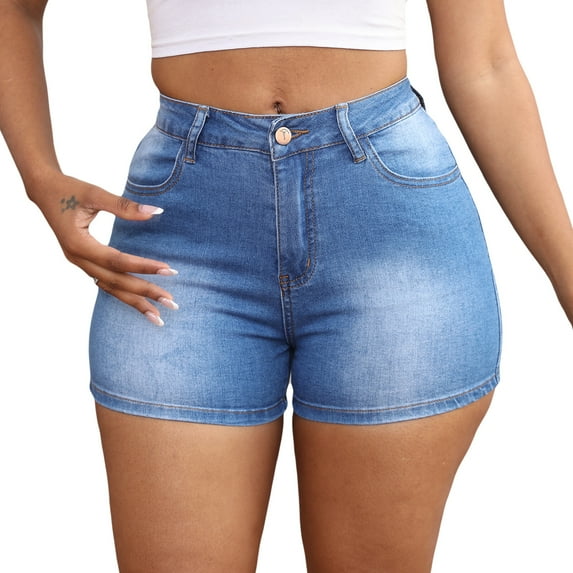 jinghuiyue Women’s Casual High Waisted Denim Shorts Stretchy Frayed Raw Hem Ripped Jeans Shorts L