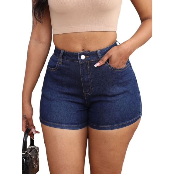jinghuiyue Women’s Casual High Waisted Denim Shorts Stretchy Frayed Raw Hem Ripped Jeans Shorts S